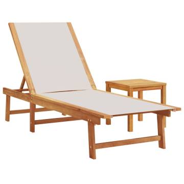 Sun Loungers 2 pcs with Table - Acacia & Textilene Grey