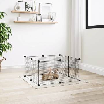 8-Panel Pet Cage - Spacious & Durable Black Steel 35x35 cm