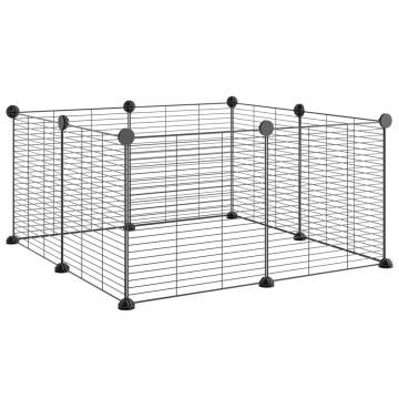 8-Panel Pet Cage - Spacious & Durable Black Steel 35x35 cm