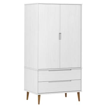 Wardrobe MOLDE White 90x55x175 cm | Solid Wood Pine Storage