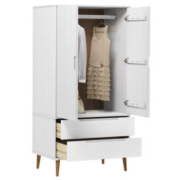 Wardrobe MOLDE White 90x55x175 cm | Solid Wood Pine Storage