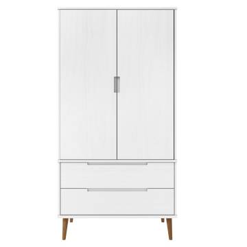 Wardrobe MOLDE White 90x55x175 cm | Solid Wood Pine Storage