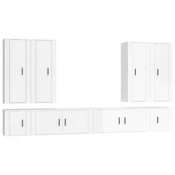 8 Piece High Gloss White TV Cabinet Set | Hipomarket