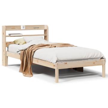 Solid Wood Pine Bed Frame with Headboard - 75x190 cm