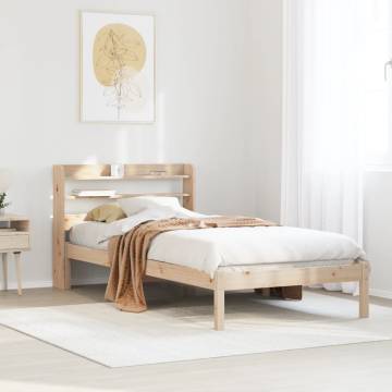 Solid Wood Pine Bed Frame with Headboard - 75x190 cm