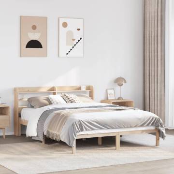 Double Bed Frame with Solid Pine Headboard 135x190 cm