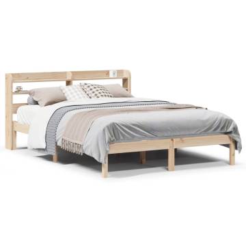 Double Bed Frame with Solid Pine Headboard 135x190 cm