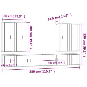 8 Piece High Gloss White TV Cabinet Set | Hipomarket