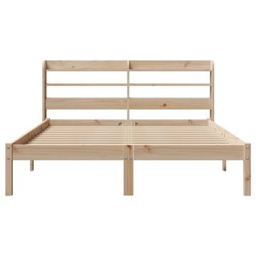 Double Bed Frame with Solid Pine Headboard 135x190 cm