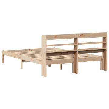 Double Bed Frame with Solid Pine Headboard 135x190 cm