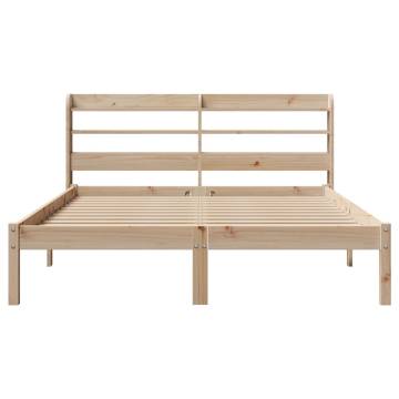 Solid Pine Bed Frame with Headboard - 140x190 cm | HipoMarket