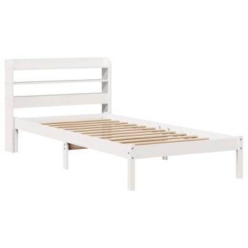 White Bed Frame with Headboard - Solid Pine 100x200 cm