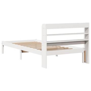 White Bed Frame with Headboard - Solid Pine 100x200 cm