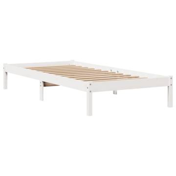 White Bed Frame with Headboard - Solid Pine 100x200 cm