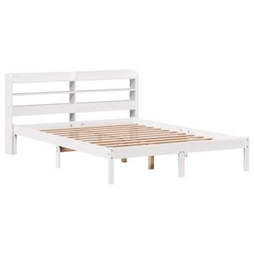 White King Size Bed Frame with Headboard - Solid Pine Wood