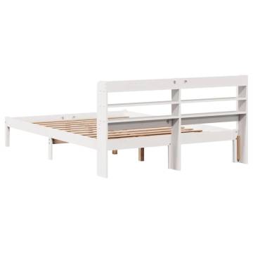 White King Size Bed Frame with Headboard - Solid Pine Wood