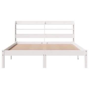 White Bed Frame with Headboard - Solid Pine 160x200 cm