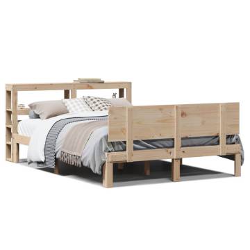 Small Double Bed Frame with Headboard - Solid Pine Wood