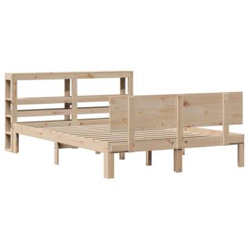 Small Double Bed Frame with Headboard - Solid Pine Wood