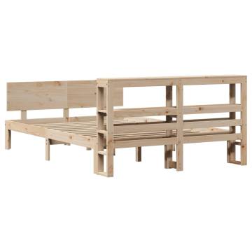 Small Double Bed Frame with Headboard - Solid Pine Wood