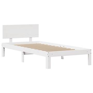 White Bed Frame with Headboard 90x200 cm | Solid Pine Design