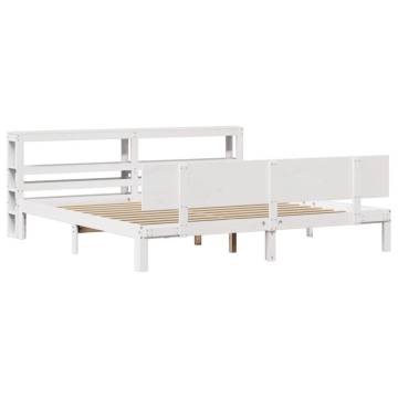 White Solid Wood Pine Bed Frame with Headboard - 200x200 cm