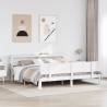 White Solid Wood Pine Bed Frame with Headboard - 200x200 cm