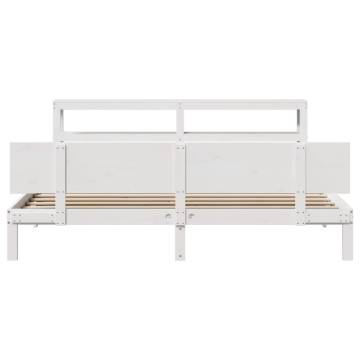 White Solid Wood Pine Bed Frame with Headboard - 200x200 cm