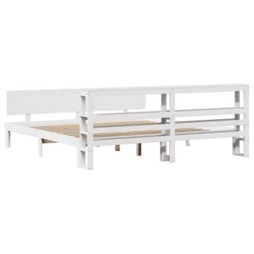 White Solid Wood Pine Bed Frame with Headboard - 200x200 cm