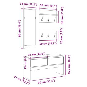 4 Piece Hallway Furniture Set - Brown Oak Engineered Wood