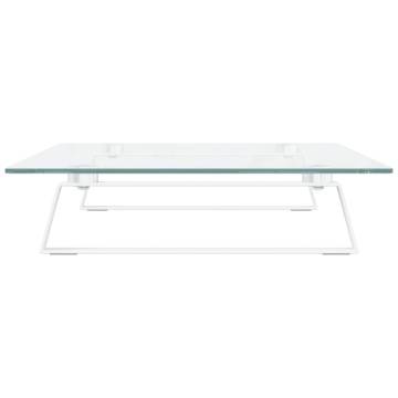 Stylish White Monitor Stand - Tempered Glass & Metal