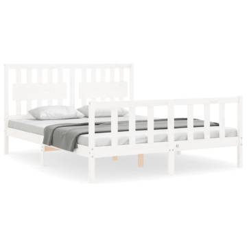 Stylish White Bed Frame with Headboard - 160x200 cm Solid Wood