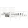 Stylish White Bed Frame with Headboard - 160x200 cm Solid Wood