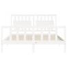 Stylish White Bed Frame with Headboard - 160x200 cm Solid Wood