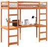 Loft Bed Frame with Desk - Wax Brown Solid Pine 75x190 cm