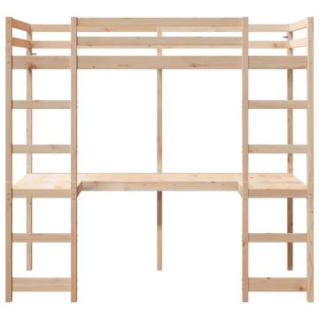 Loft Bed Frame with Desk 75x190 cm - Solid Pine Wood