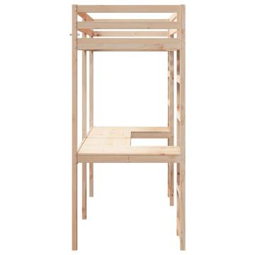 Loft Bed Frame with Desk 75x190 cm - Solid Pine Wood