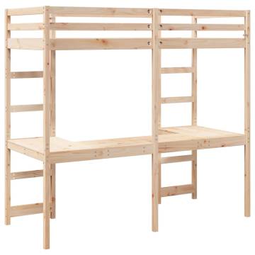 Loft Bed Frame with Desk 75x190 cm - Solid Pine Wood