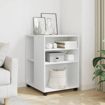 Stylish White Side Table with Wheels - 55x60x78 cm