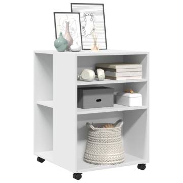 Stylish White Side Table with Wheels - 55x60x78 cm