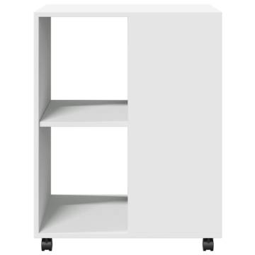 Stylish White Side Table with Wheels - 55x60x78 cm