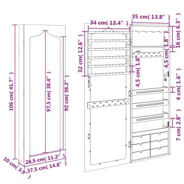 Stylish Wall Mounted Mirror Jewellery Cabinet | 37.5x10x106 cm