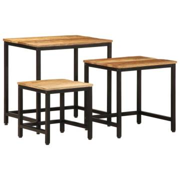 Set of 3 Nesting Side Tables - Solid Mango Wood Design