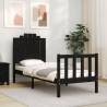 Black Small Single Bed Frame with Headboard - Solid Wood