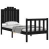 Black Small Single Bed Frame with Headboard - Solid Wood