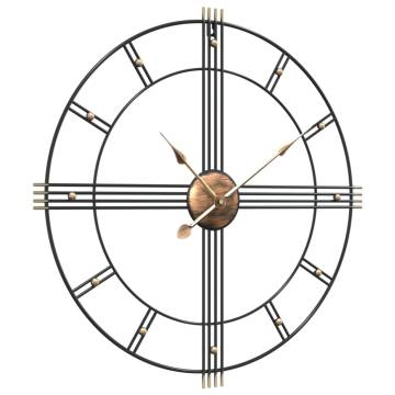 Elegant Black Iron Wall Clock Ø60 cm - Silent & Chic Decor