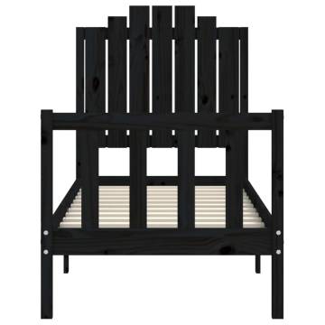 Black Small Single Bed Frame with Headboard - Solid Wood