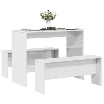 3 Piece High Gloss White Dining Table & Bench Set - Hipomarket