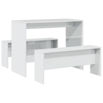 3 Piece High Gloss White Dining Table & Bench Set - Hipomarket