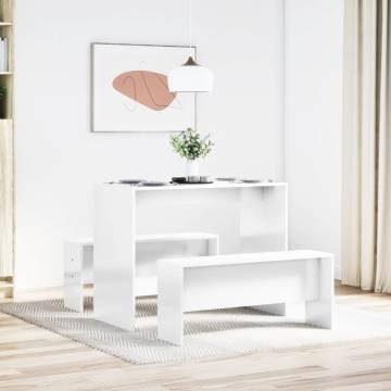 3 Piece High Gloss White Dining Table & Bench Set - Hipomarket